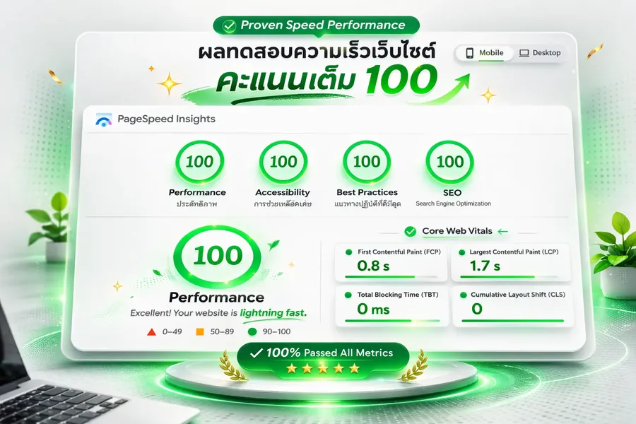 ผลทดสอบความเร็วเว็บไซต์ คะแนน 100